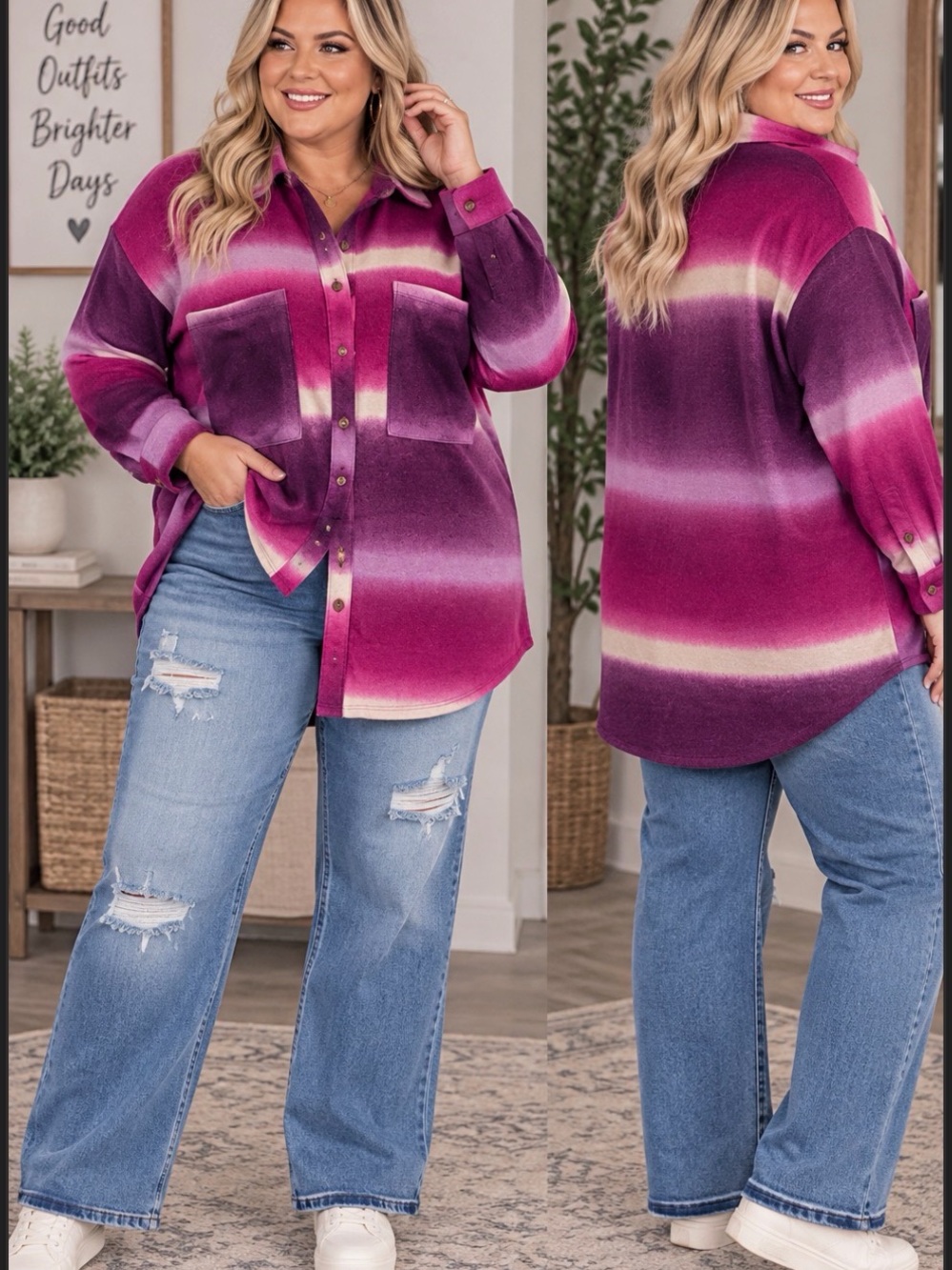 Win Win Large NWOT Pink & Purple Striped Oversized Shacket – Fits 1X